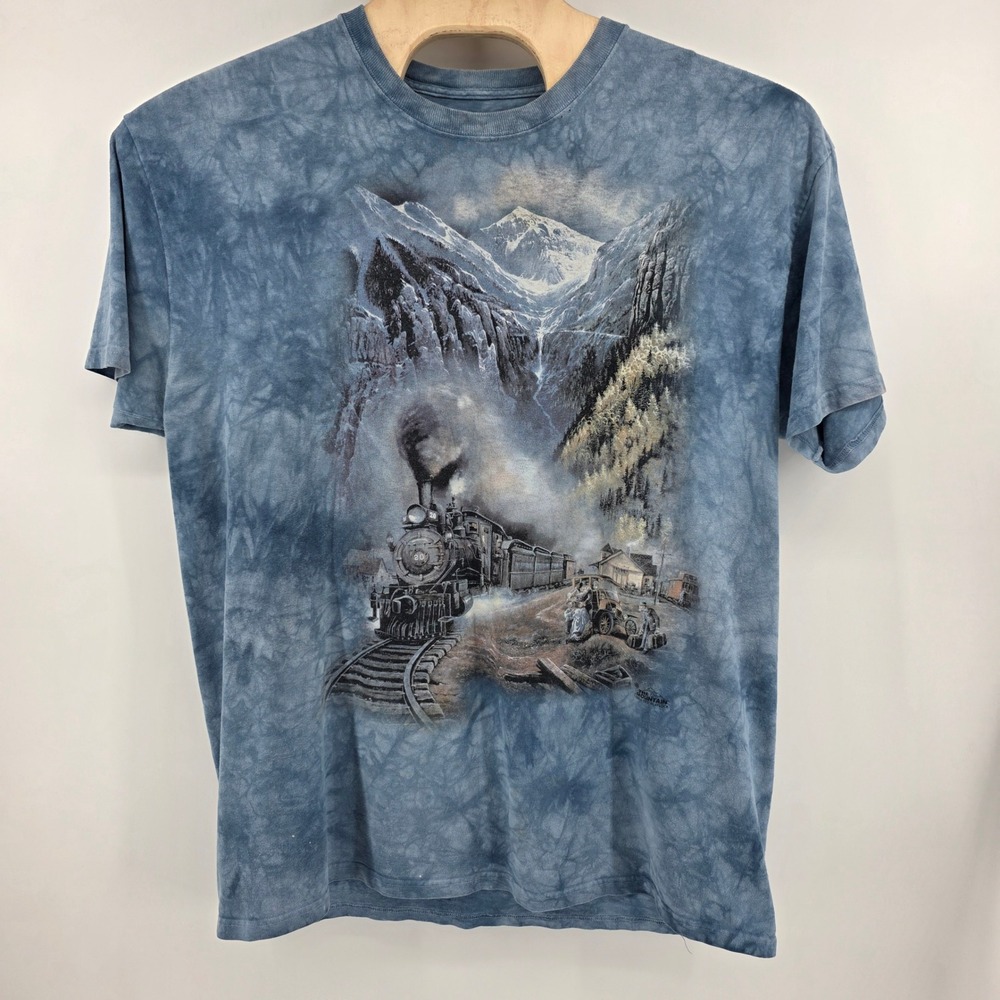 The Mountain Train Graphic Tee Mens 2XL Heritage Cotton Tie Dye Blue Gorpcore